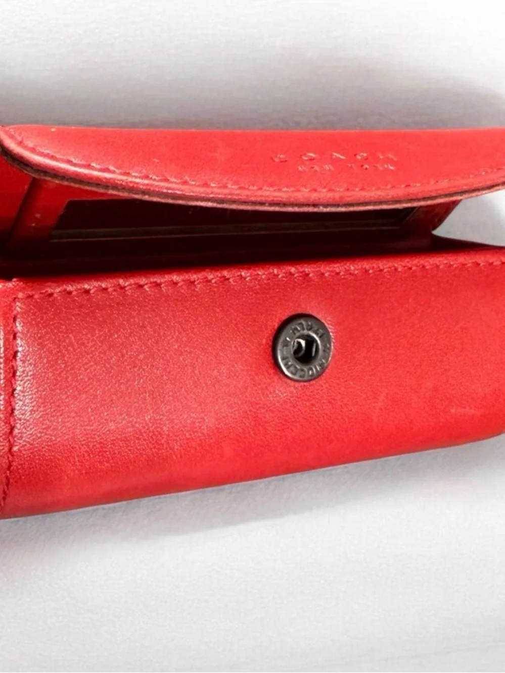 Vtg Coach Red Leather Lipstick Case w/ Mirror - Made in Italy - EUC